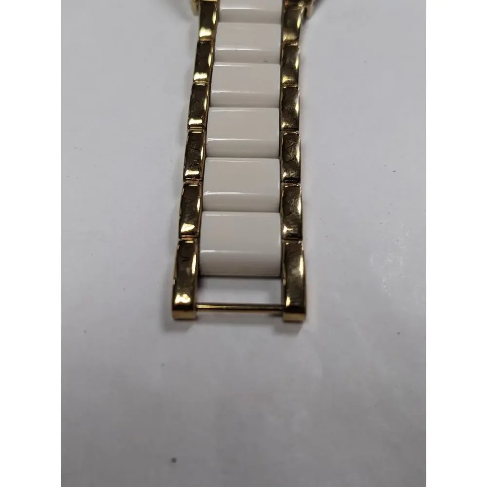 Anne Klein Two Tone White and Golden Sectioned Wrist Watch Roman Numeral